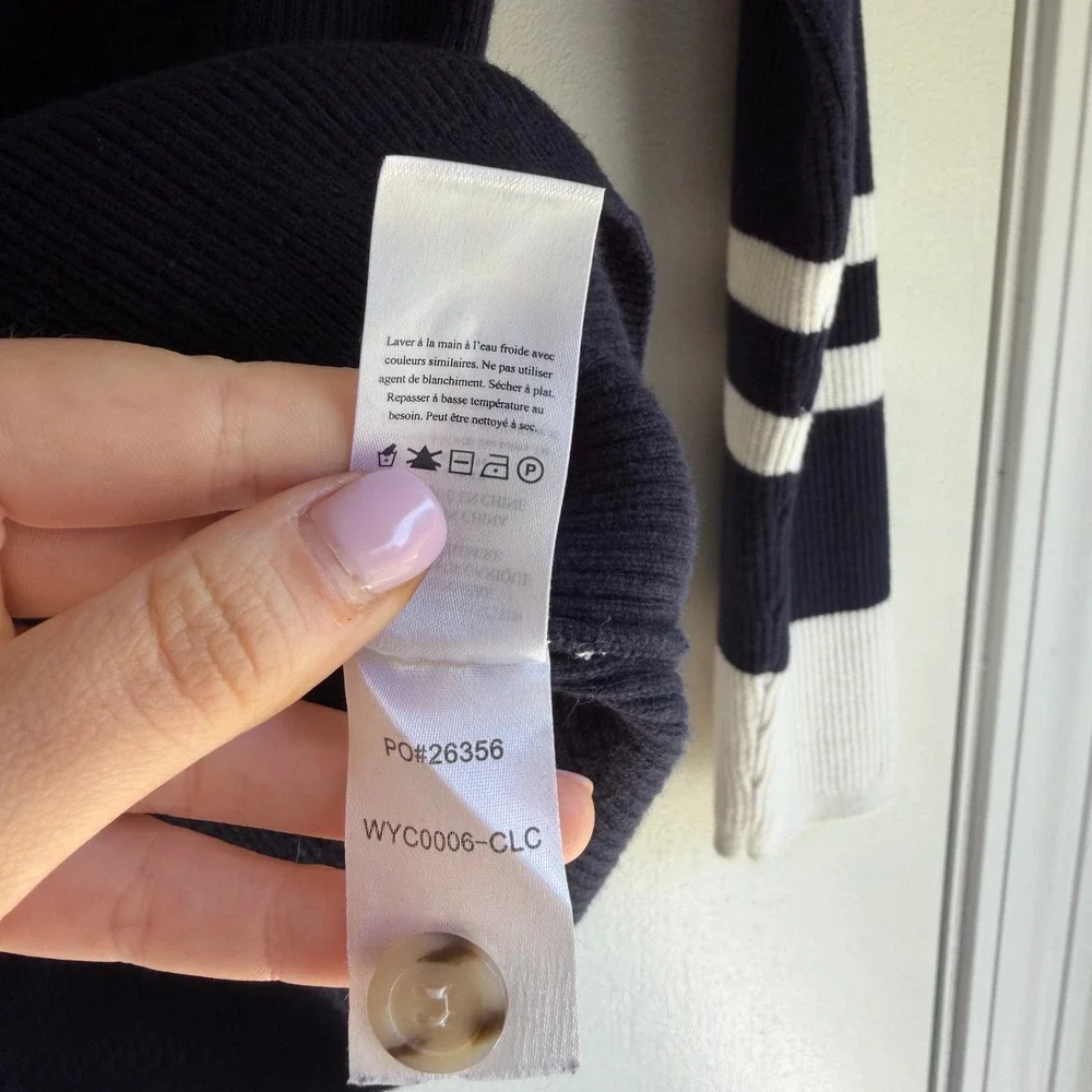 Faherty Navy Blue Organic Cotton Cashmere Ribbed Henley Sweater Stripe WYC0006 - Picture 6 of 9